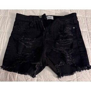 Simple Society Black Distressed Denim Shorts Frayed Hem Size 0/24 Sorority‎